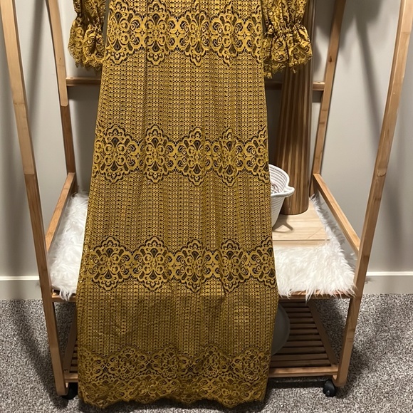 Pinko Mustard Yellow Full Black Lined Lace Dress a233 - Picture 3 of 6